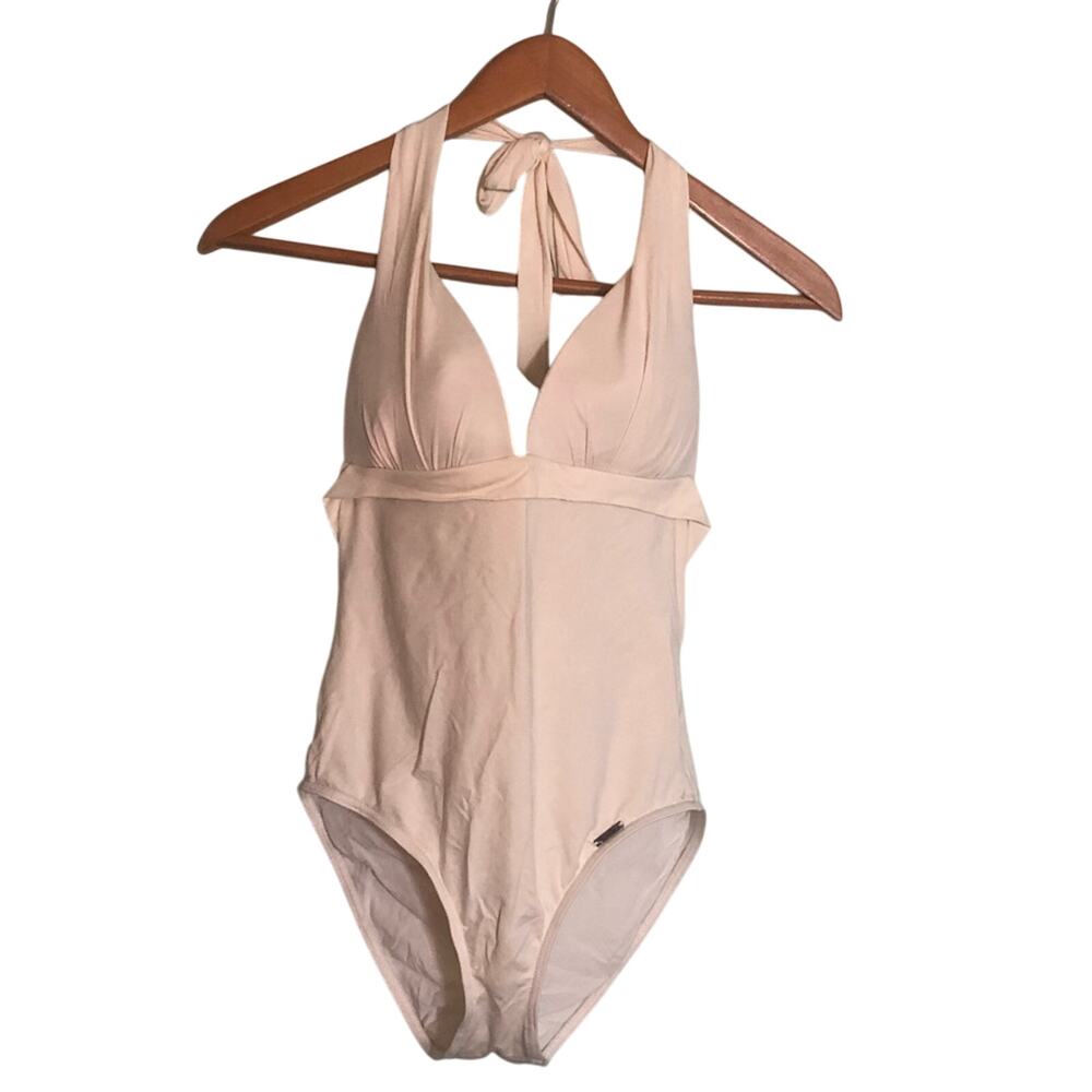 Bananamoon $172 white retro style padded halter one piece swimsuit size 42